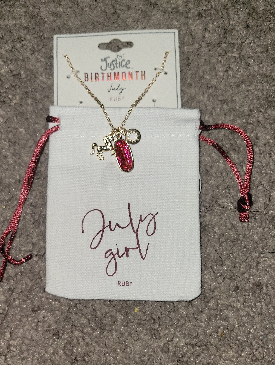 Justice Gold Necklace With Bright Ruby Charm